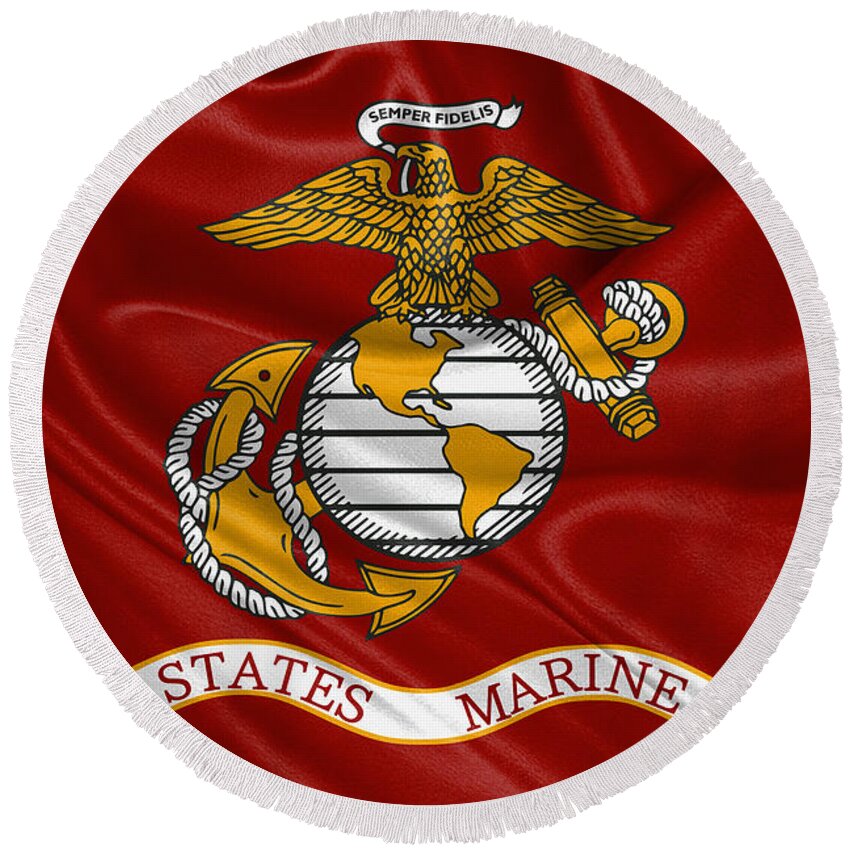 'usmc' Collection By Serge Averbukh Round Beach Towel featuring the digital art U. S. Marines - U S M C Corps Flag by Serge Averbukh
