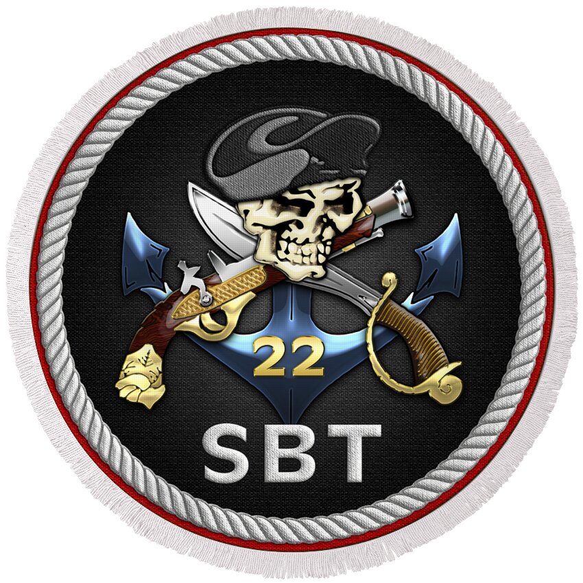 U S Navy S W C C Special Boat Team 22 S B T 22 Patch Over White Leather Round Beach Towel For Sale By Serge Averbukh