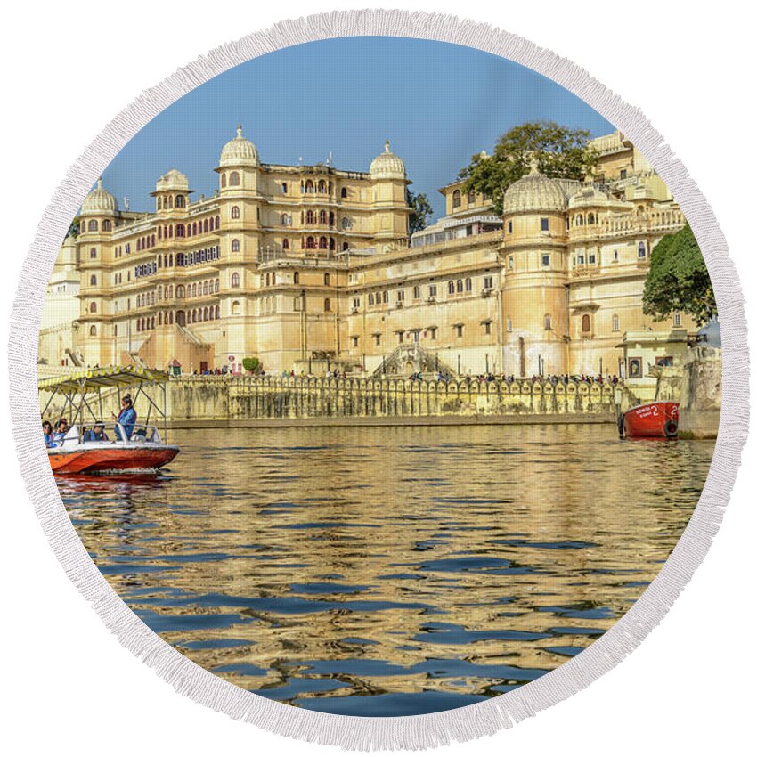 India Round Beach Towel featuring the photograph Udaipur City Palace 01 by Werner Padarin