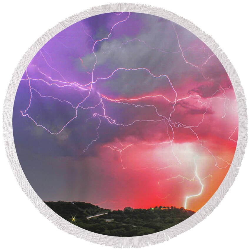 Lightning Round Beach Towel featuring the photograph Ultimate Sunset Lightning by Michael Tidwell