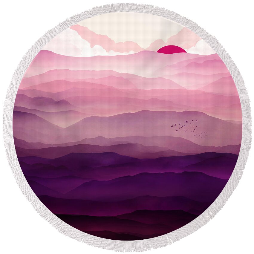 Violet Round Beach Towel featuring the digital art Ultraviolet Day by Spacefrog Designs