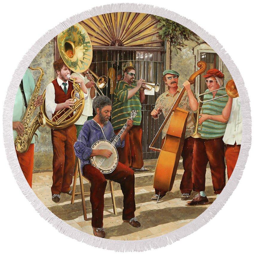 Jazz Round Beach Towel featuring the painting Un Po' Di Jazz by Guido Borelli