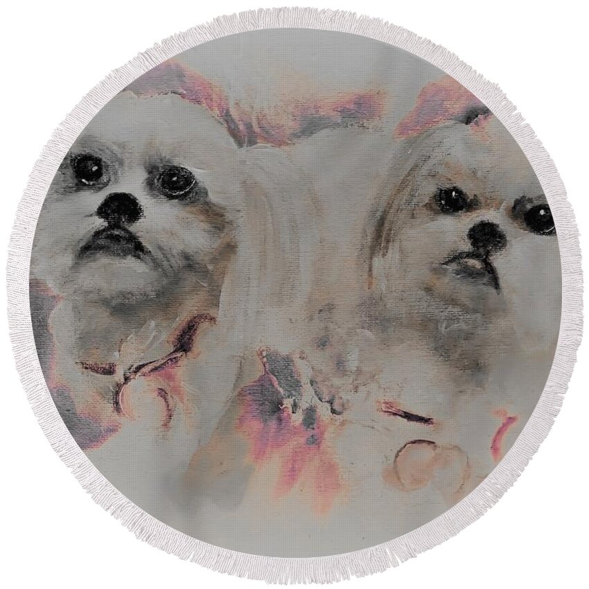 Unconditional Round Beach Towel featuring the digital art Unconditional Love Shih Tzu Painting by Lisa Kaiser