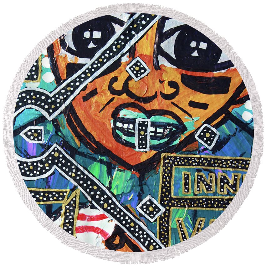  Round Beach Towel featuring the painting Under The Lights by Odalo Wasikhongo