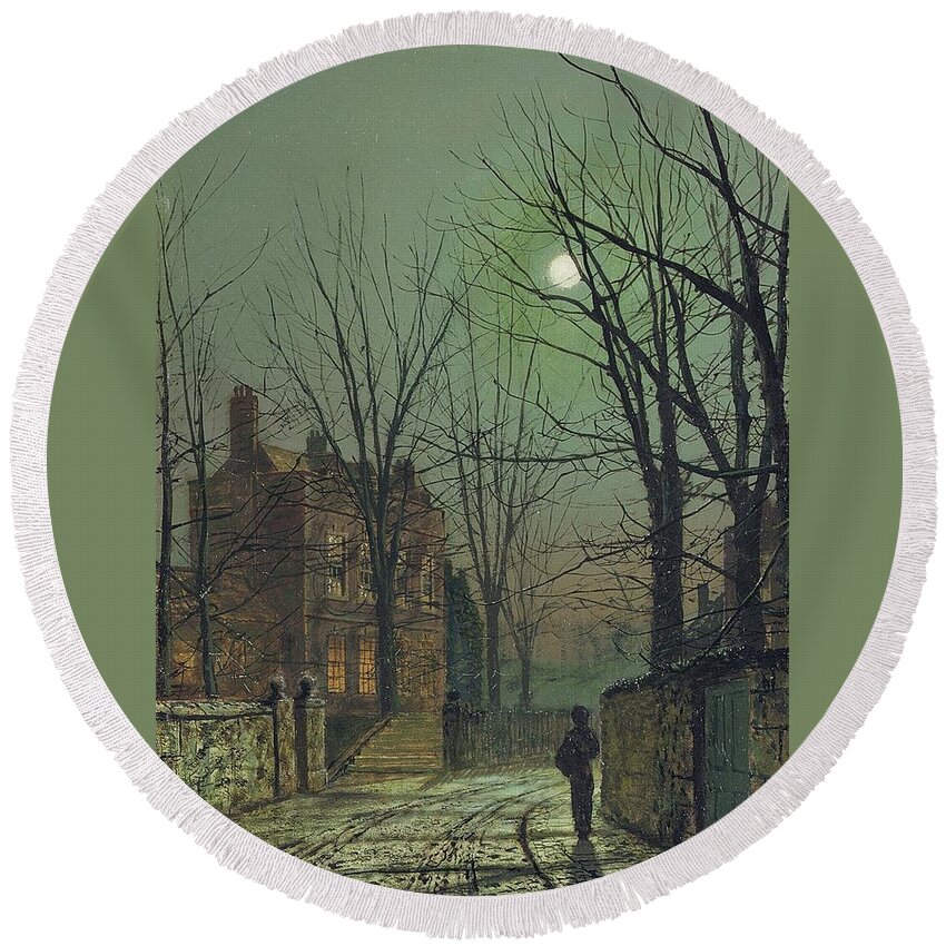 Grimshaw Round Beach Towel featuring the painting Under The Moon by Pam Neilands