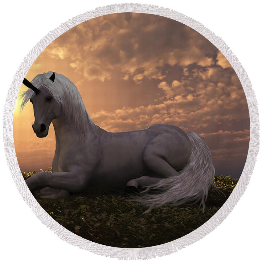 Unicorn Round Beach Towel featuring the painting Unicorn by Corey Ford