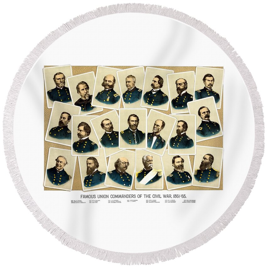 Civil War Round Beach Towel featuring the painting Union Commanders of The Civil War by War Is Hell Store