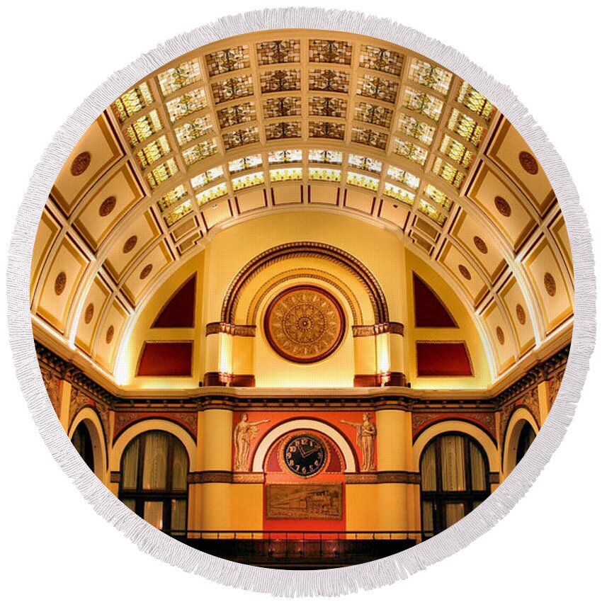 Historical Round Beach Towel featuring the photograph Union Station Balcony by Kristin Elmquist