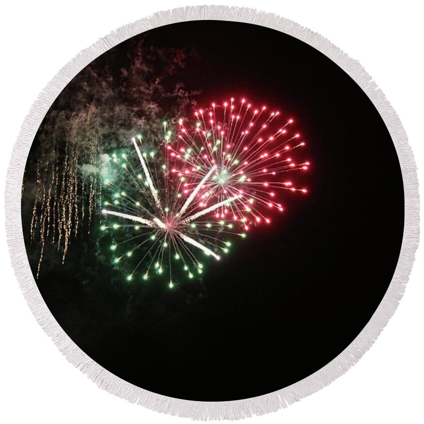 Fireworks Round Beach Towel featuring the photograph Unique firework by Yumi Johnson