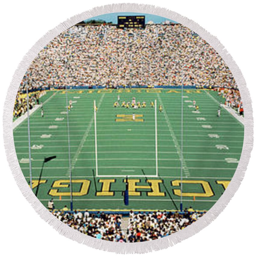 Photography Round Beach Towel featuring the photograph University Of Michigan Stadium, Ann by Panoramic Images