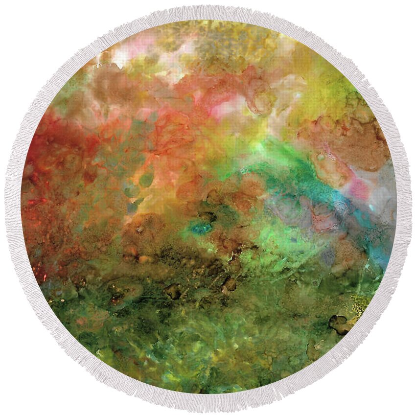 Abstract Round Beach Towel featuring the painting Unseen Virtue by Eli Tynan