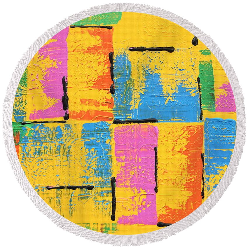Abstract Round Beach Towel featuring the painting Amusement by Jimmy Clark