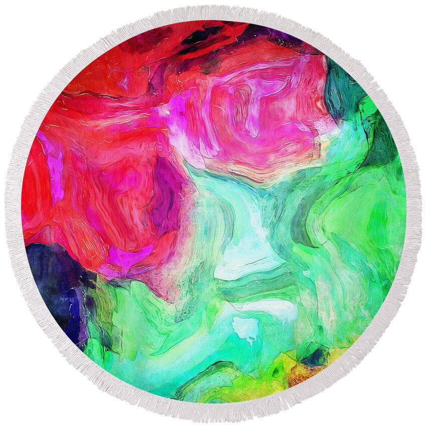 Digital Painting Round Beach Towel featuring the digital art Untitled Colorful Abstract by Phil Perkins