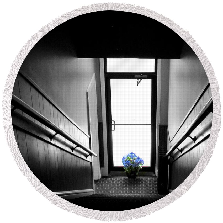 Stairs Round Beach Towel featuring the photograph Up The Down Staircase by Lori Lafargue