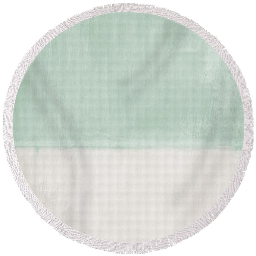 Sage Round Beach Towel featuring the painting Upon Our Sighs 2- Abstract Art by Linda Woods
