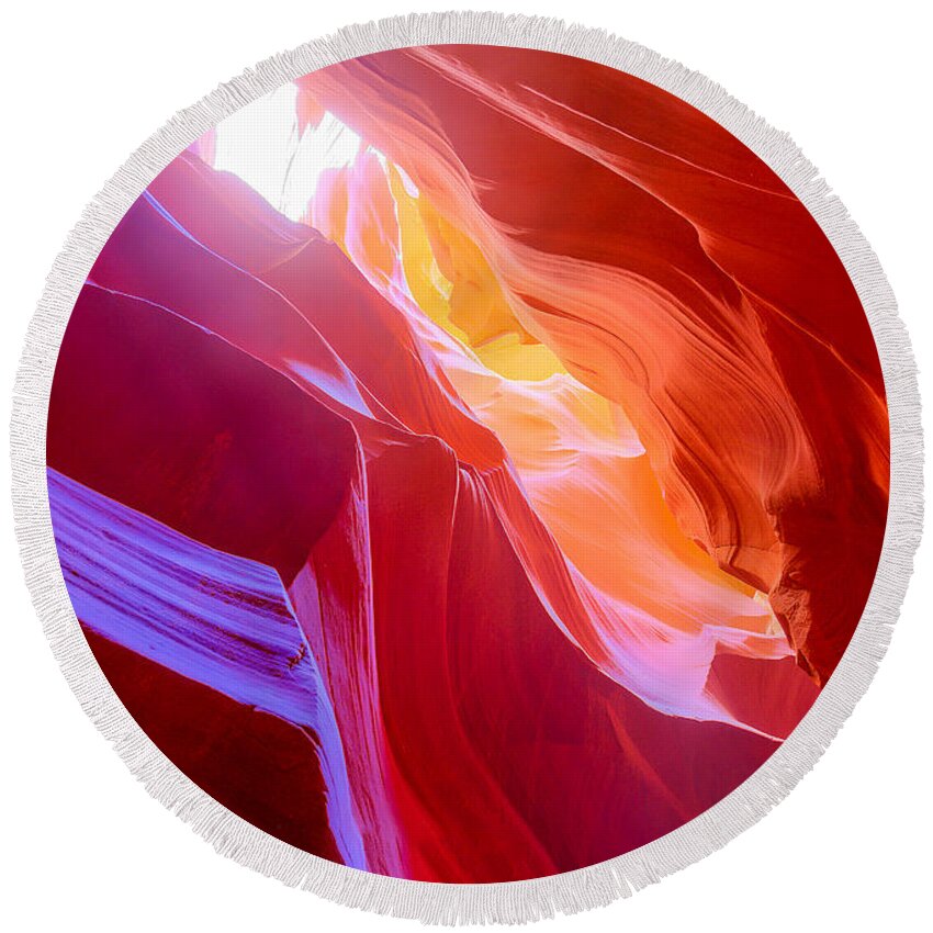 Red Round Beach Towel featuring the photograph Upper Antelope Canyon 1 by Fred J Lord