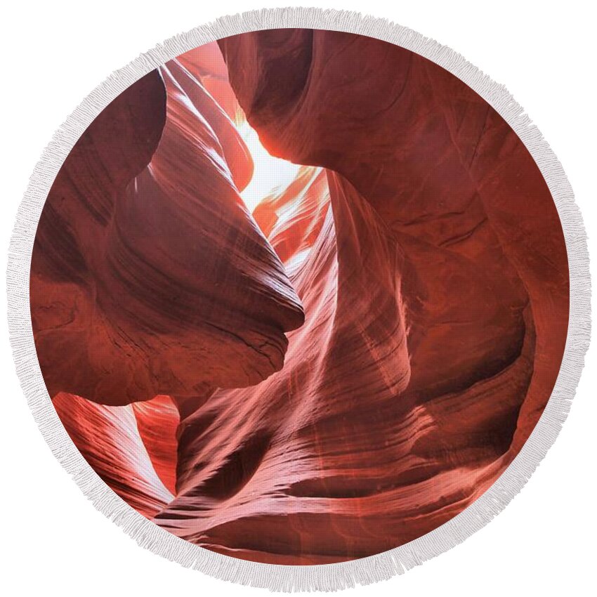 Upper Antelope Canyon Round Beach Towel featuring the photograph Upper Antelope Lights by Adam Jewell