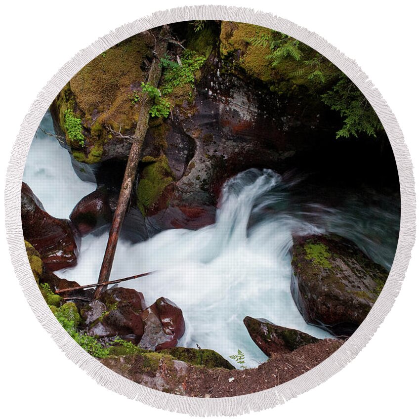 Scenic Round Beach Towel featuring the photograph Upper Avalanche Creek by Doug Davidson