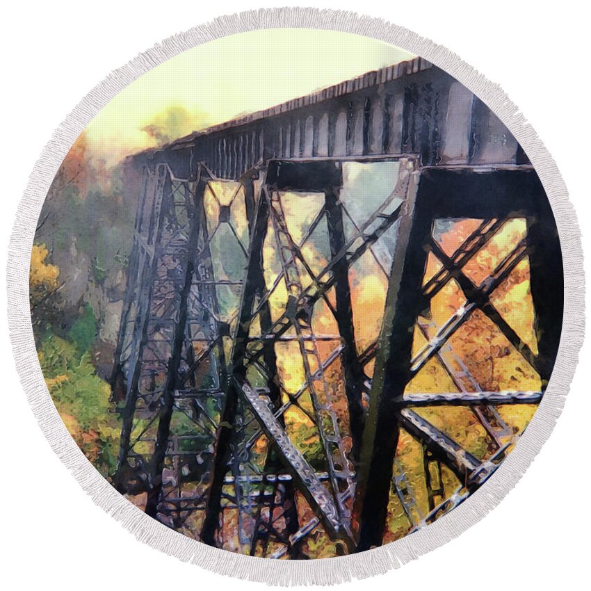 Train Trestle Round Beach Towel featuring the photograph Upper Peninsula Train Trestle by Phil Perkins