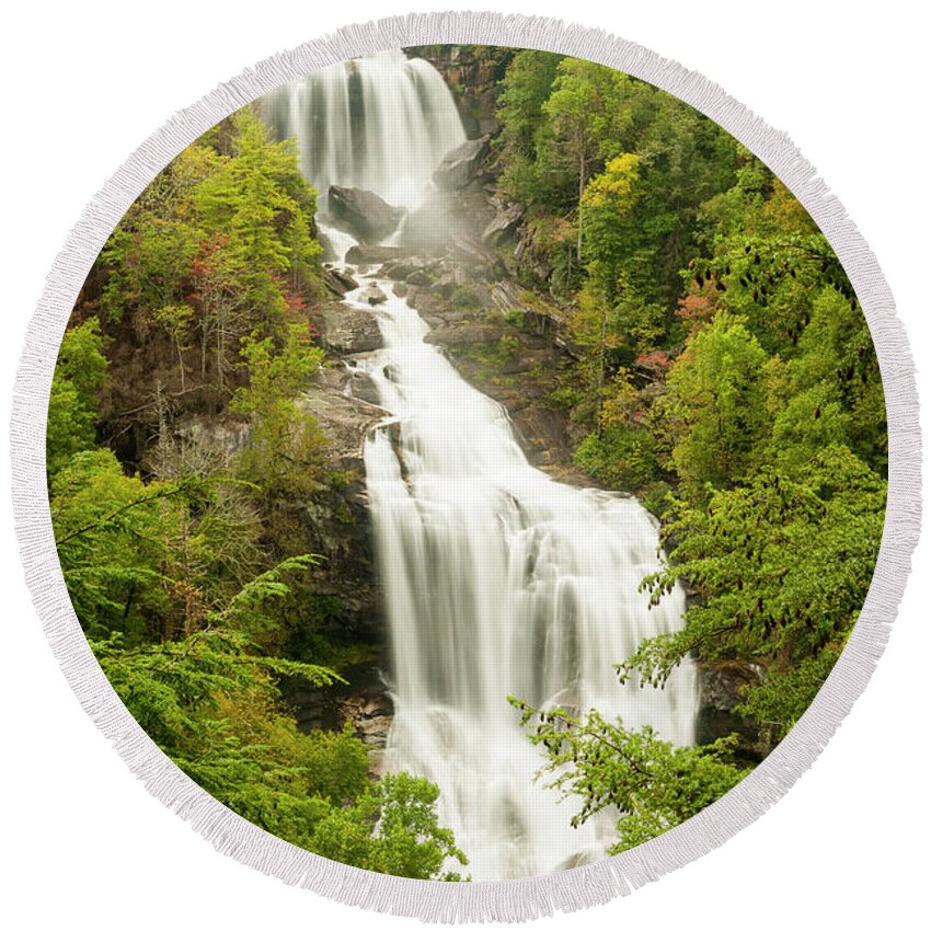 Waterfall Round Beach Towel featuring the photograph Upper Whitewater Falls by Rob Hemphill