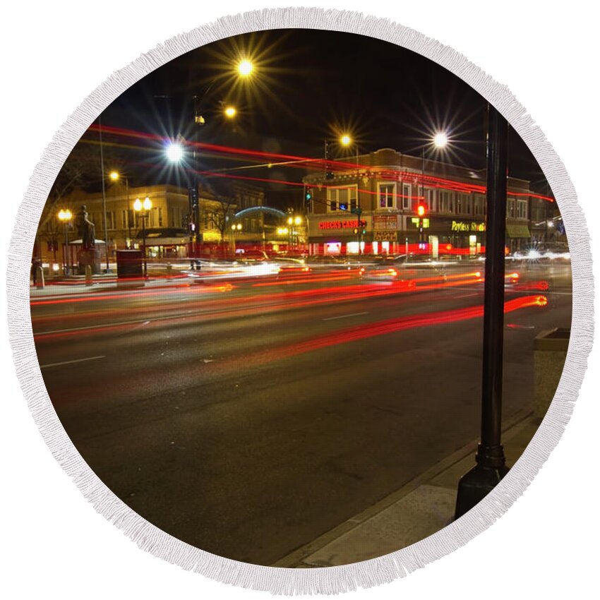 Chicago Round Beach Towel featuring the photograph Urban Time Exposure by Sven Brogren