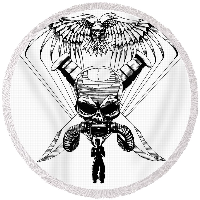 Bald Eagle Round Beach Towel featuring the drawing US Marine Corp Recon by Scarlett Royale
