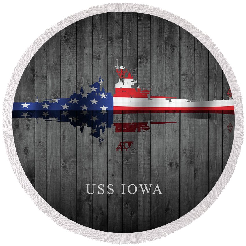 Uss Iowa Round Beach Towel featuring the digital art USS Iowa by Airpower Art