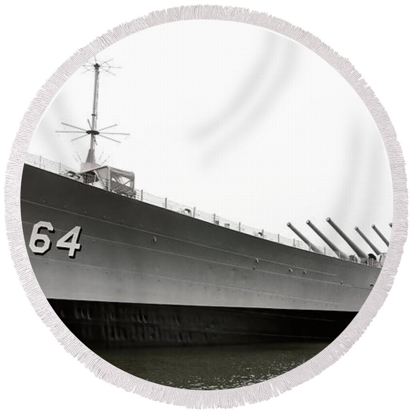 Ship Round Beach Towel featuring the photograph USS Wisconsin - Port-Side by Christopher Holmes