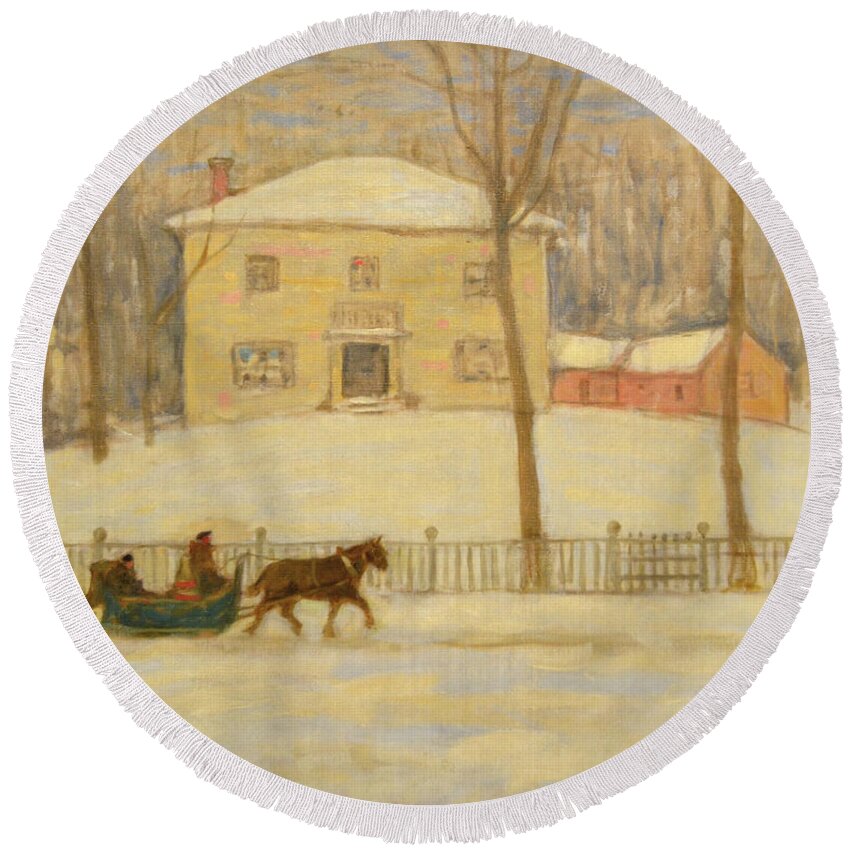 Winter By James Wilson Morrice Round Beach Towel featuring the painting v by Celestial Images