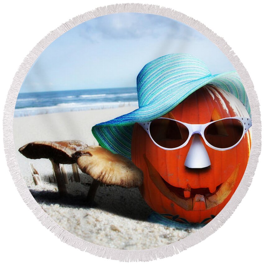  Round Beach Towel featuring the mixed media Vacationing Jack-o-lantern by Gravityx9 Designs