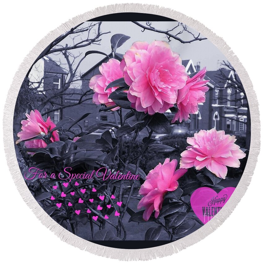 Pink Blossoms Round Beach Towel featuring the photograph Valentine Blossoms by Joan-Violet Stretch