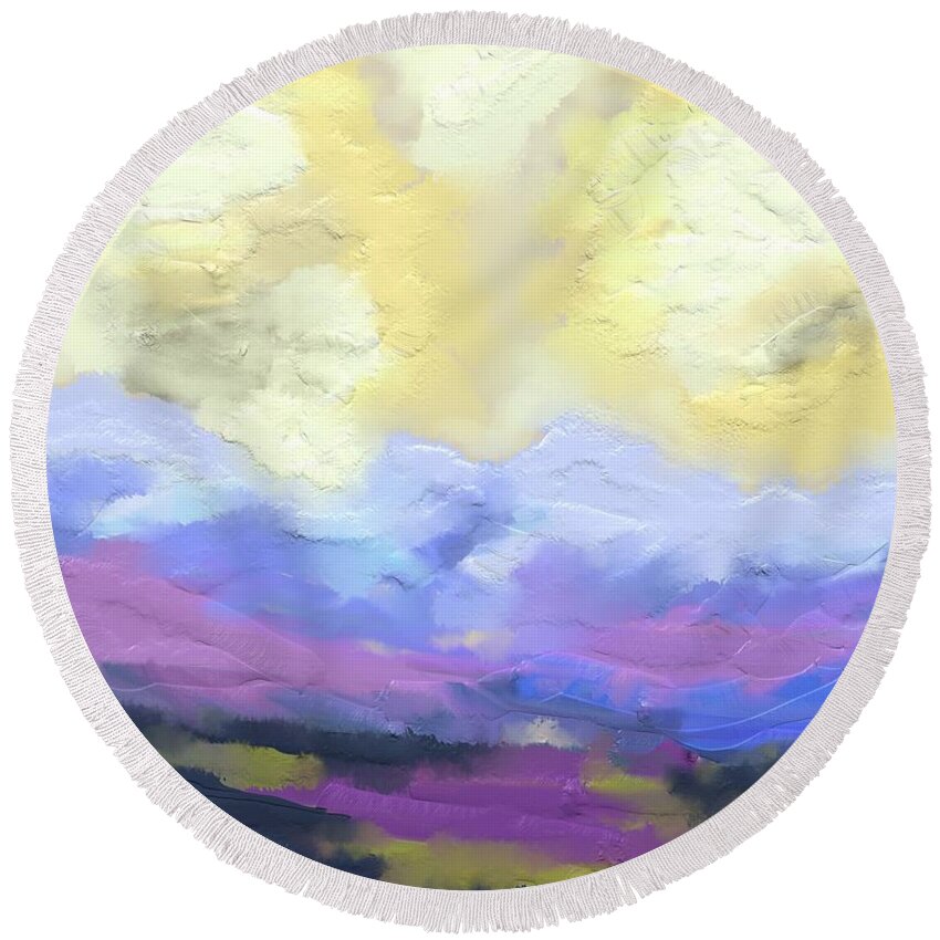Victor Shelley Round Beach Towel featuring the painting Valley Edge by Victor Shelley