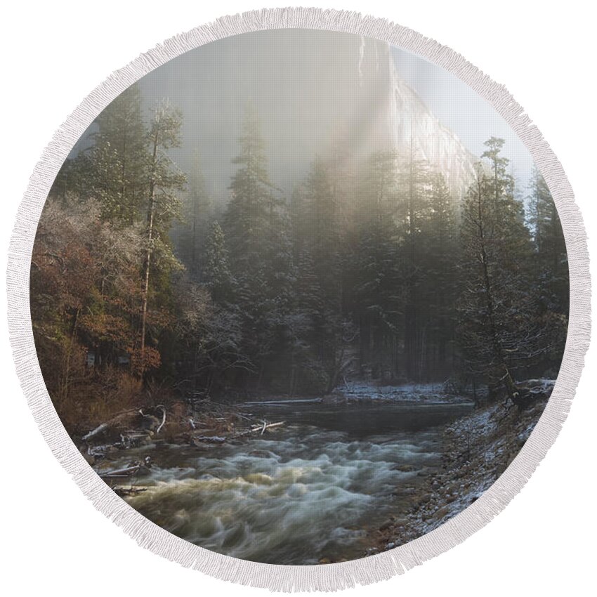 Yosemite Round Beach Towel featuring the photograph Valley of Mist by Anthony Michael Bonafede