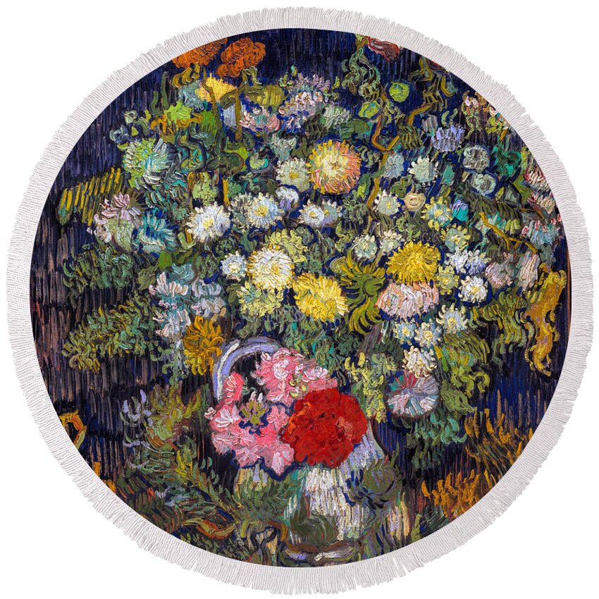 Bouquet Of Flowers In A Vase Round Beach Towel featuring the photograph van Gogh's Vase     by S Paul Sahm