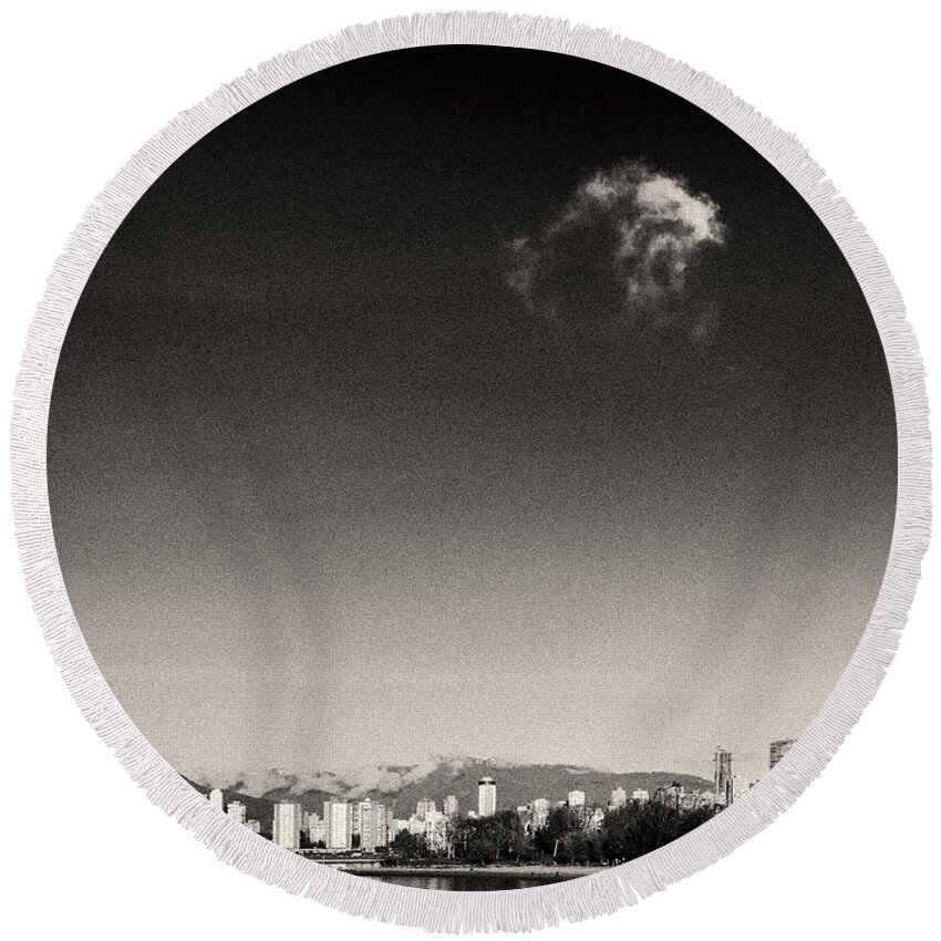 English Bay Round Beach Towel featuring the photograph Vancouver skyline with cloud by Peter V Quenter