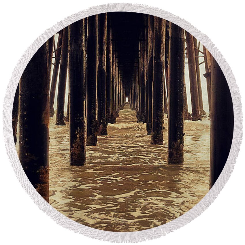 Vanishing Point Round Beach Towel featuring the photograph Vanishing Point - Pier by Glenn McCarthy Art and Photography