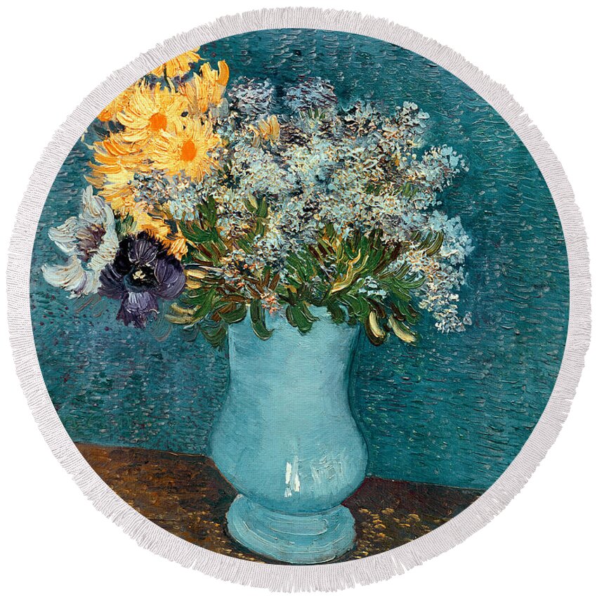 Vase Round Beach Towel featuring the painting Vase of Flowers by Vincent Van Gogh