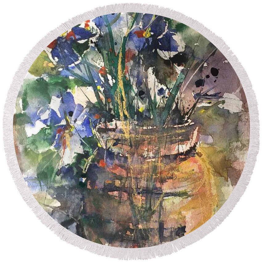 Vase Round Beach Towel featuring the painting Vase of Many Colors by Robin Miller-Bookhout