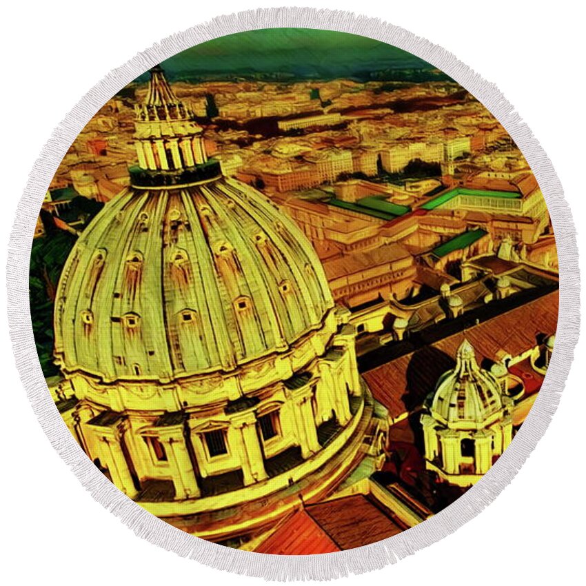 Vatican City Round Beach Towel featuring the mixed media Vatican City Rome Italy by Russ Harris