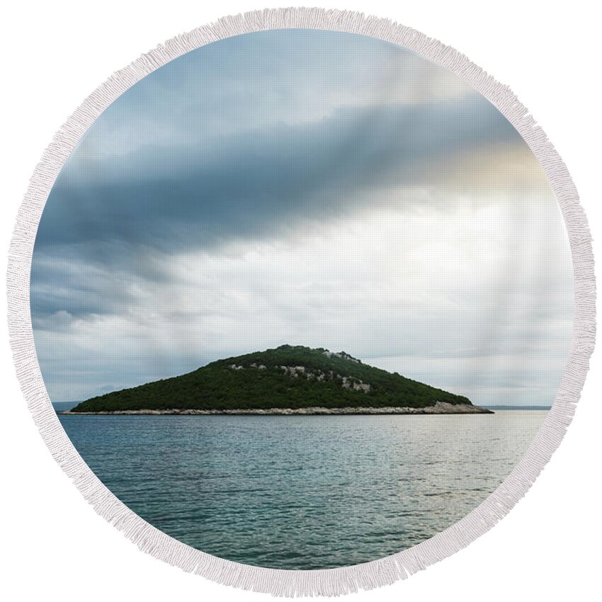Losinj Round Beach Towel featuring the photograph Veli Osir Island at dawn, Losinj Island, Croatia. by Ian Middleton