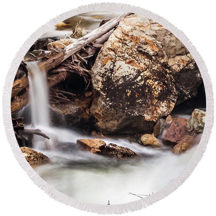 Streams Round Beach Towel featuring the photograph Velvet Falls - Rocky Mountain Stream by Steven Milner