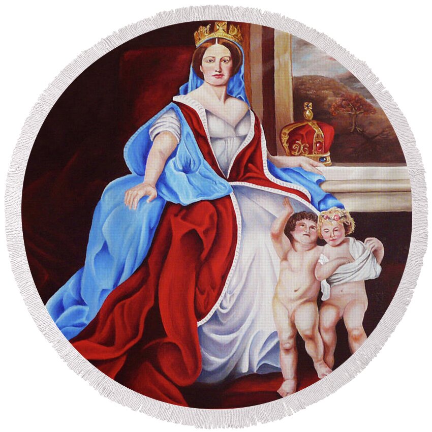 Virgin Mary Round Beach Towel featuring the painting Venerated Virgin by Vic Ritchey