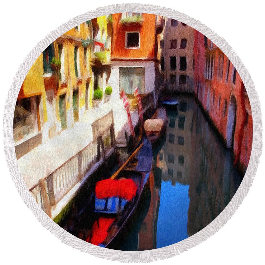 Venice Round Beach Towel featuring the painting Venetian Canal by Jeffrey Kolker