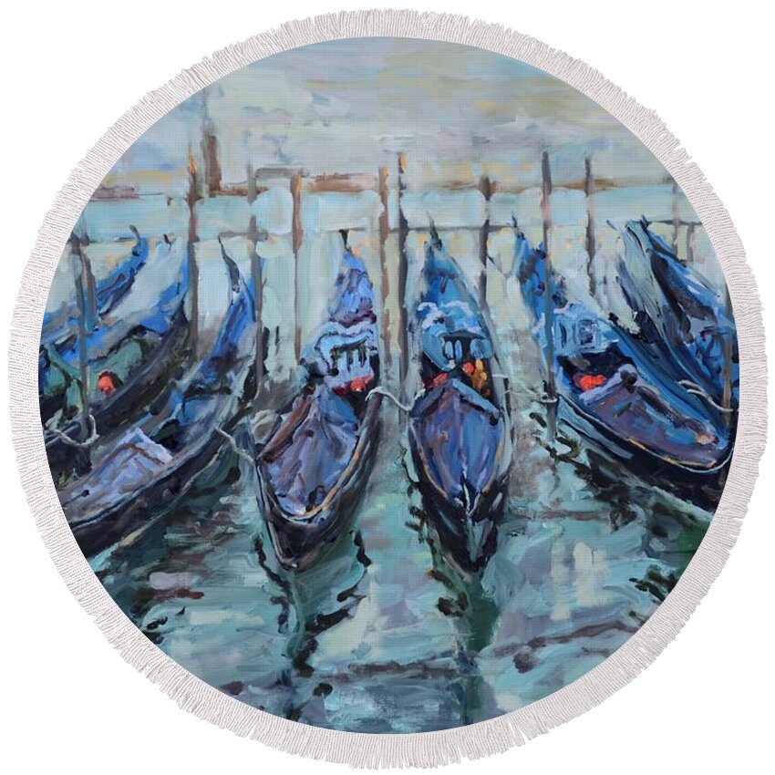 Venice Round Beach Towel featuring the painting Venezia by Donna Tuten