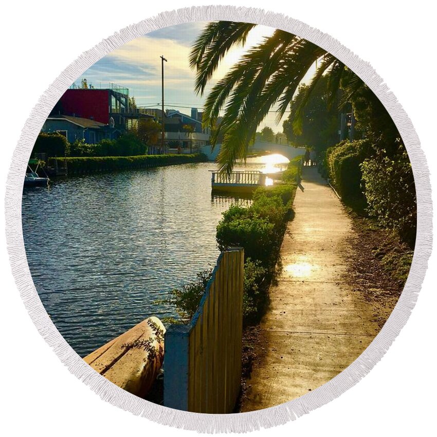 Nature Round Beach Towel featuring the photograph Venice Canal Reflections 7 by Christine McCole