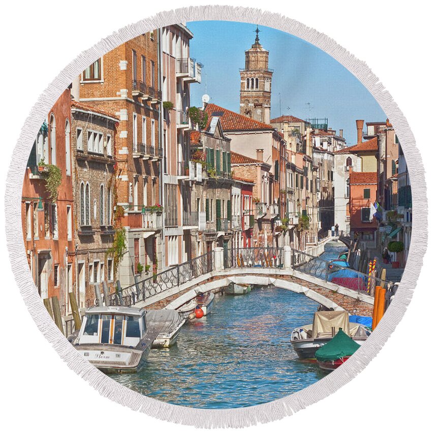 Venice Round Beach Towel featuring the photograph Venice canaletto bridging by Heiko Koehrer-Wagner