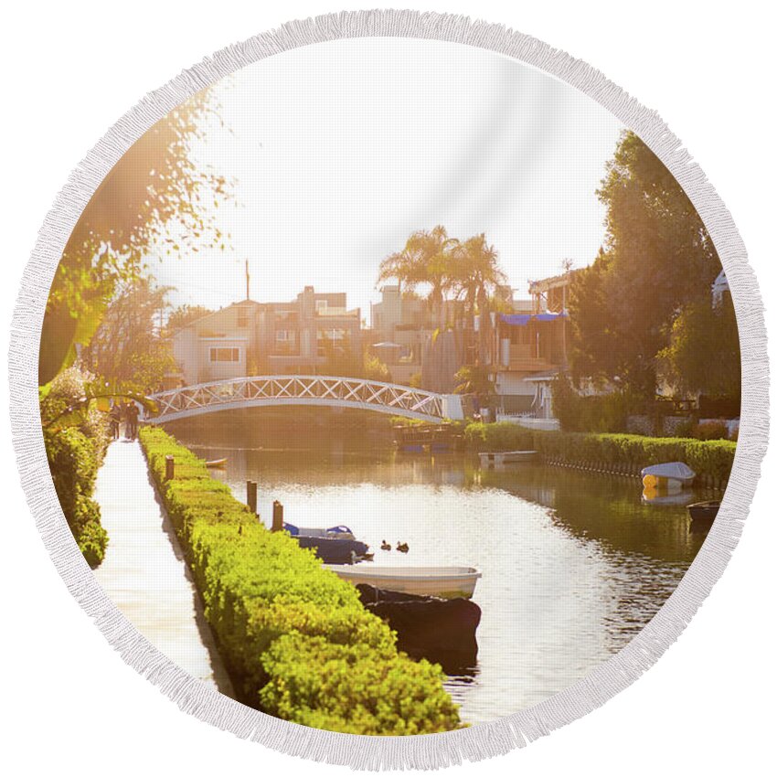 Venice Round Beach Towel featuring the photograph Venice Canals by Aileen Savage