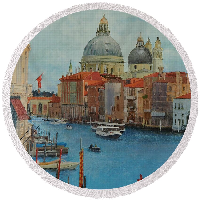 Venice Round Beach Towel featuring the painting Venice Grand Canal I by E Colin Williams ARCA