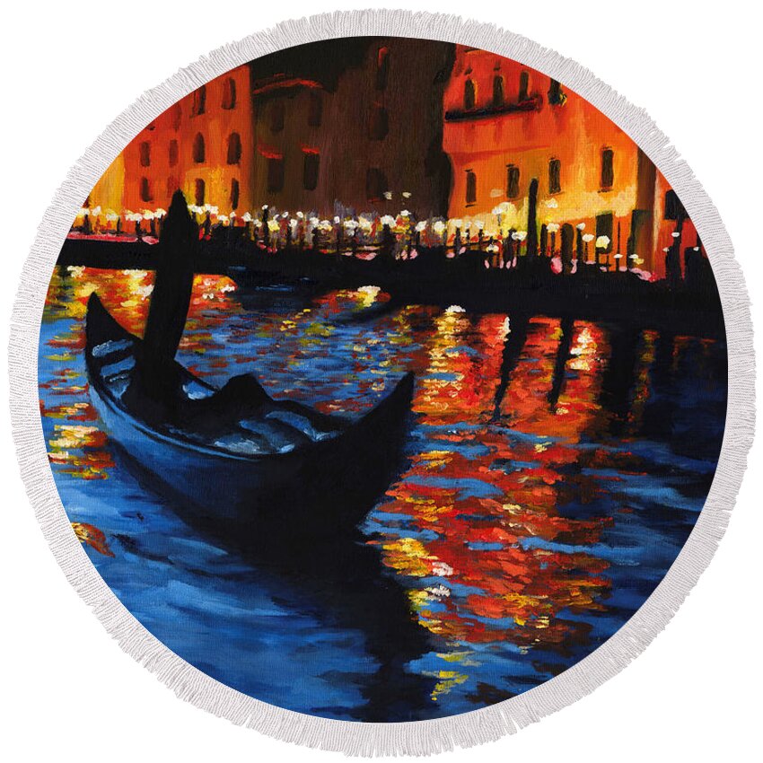 Landscape Round Beach Towel featuring the painting Venice Lights by Vic Ritchey
