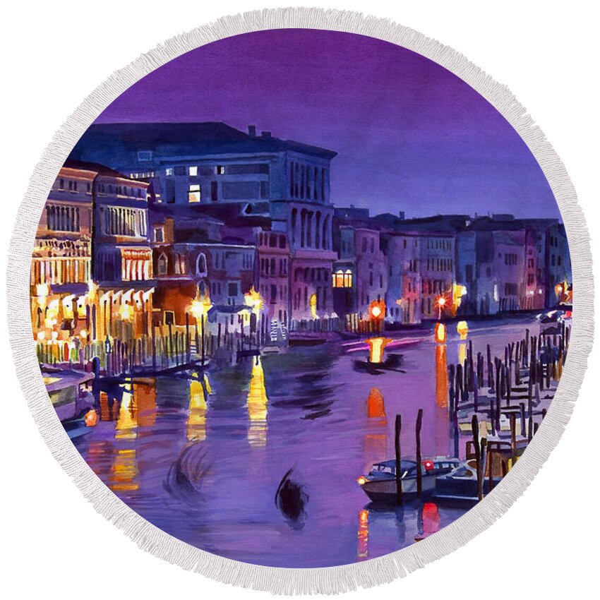 Nights Round Beach Towel featuring the painting Venice Nights by David Lloyd Glover